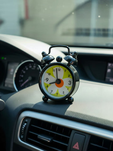 MINI ALARM CLOCK BLACK METAL - CAR DASHBOARD miniature