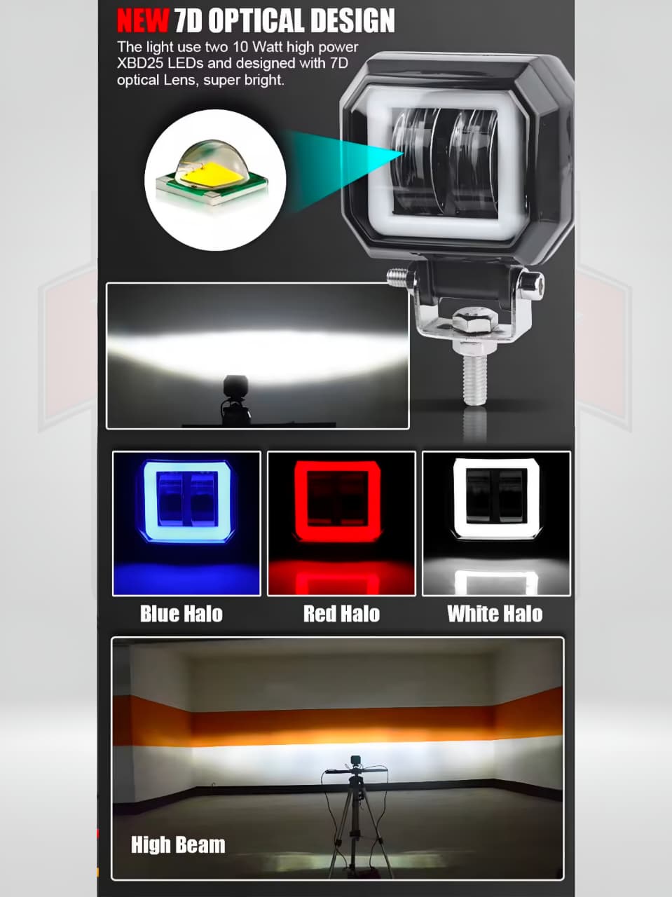 7D HARLY SQUARE LED FOG LIGHT WITH DRL